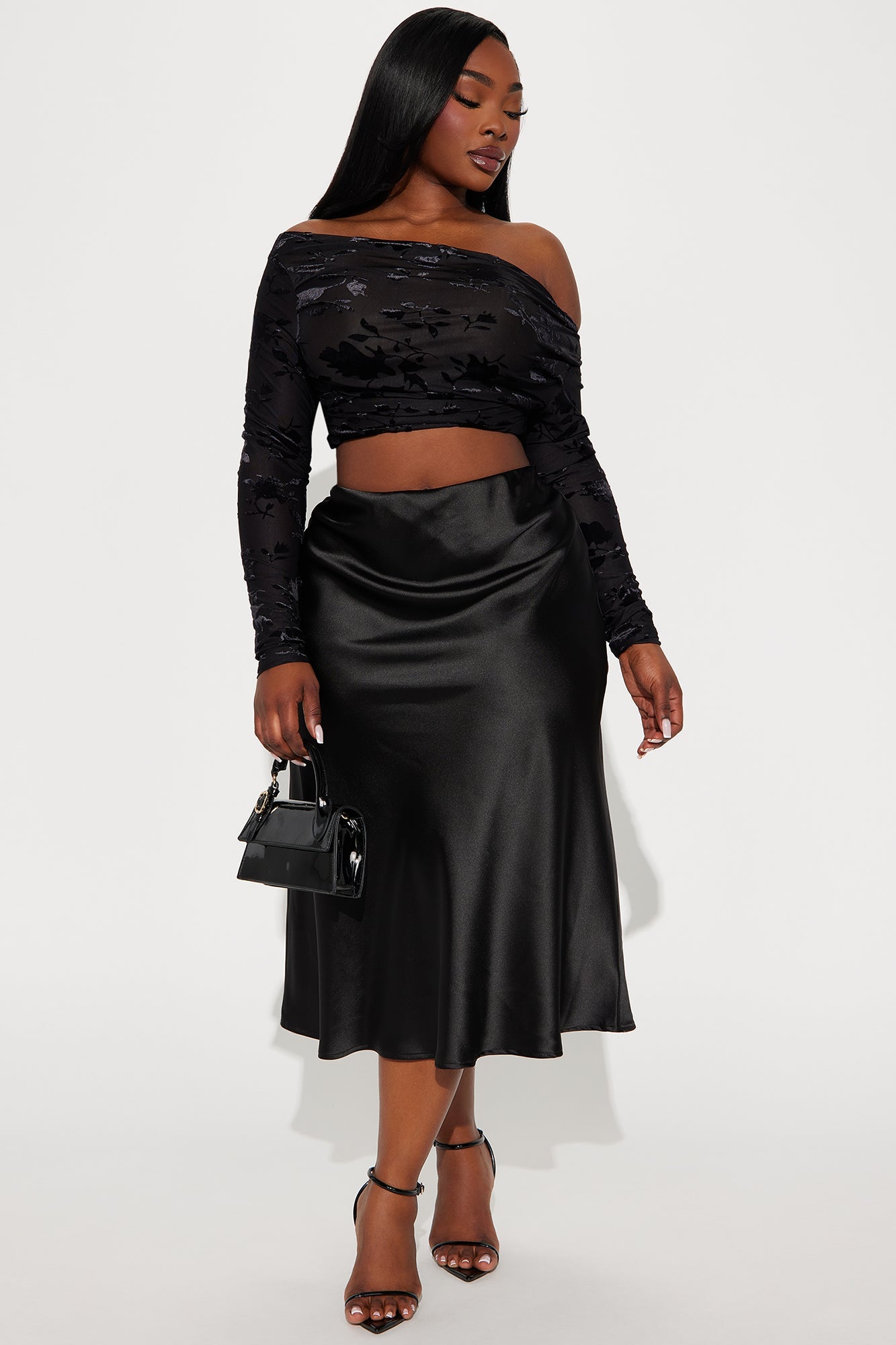 Girls Need Love Satin Midi Skirt - Black