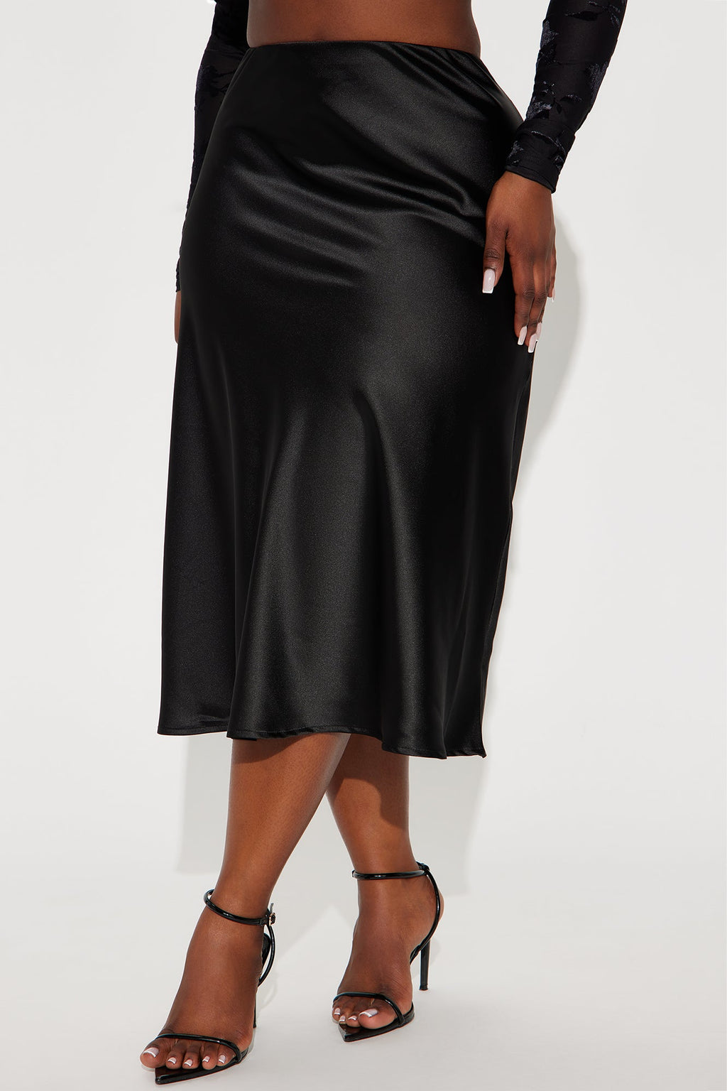 Girls Need Love Satin Midi Skirt - Black