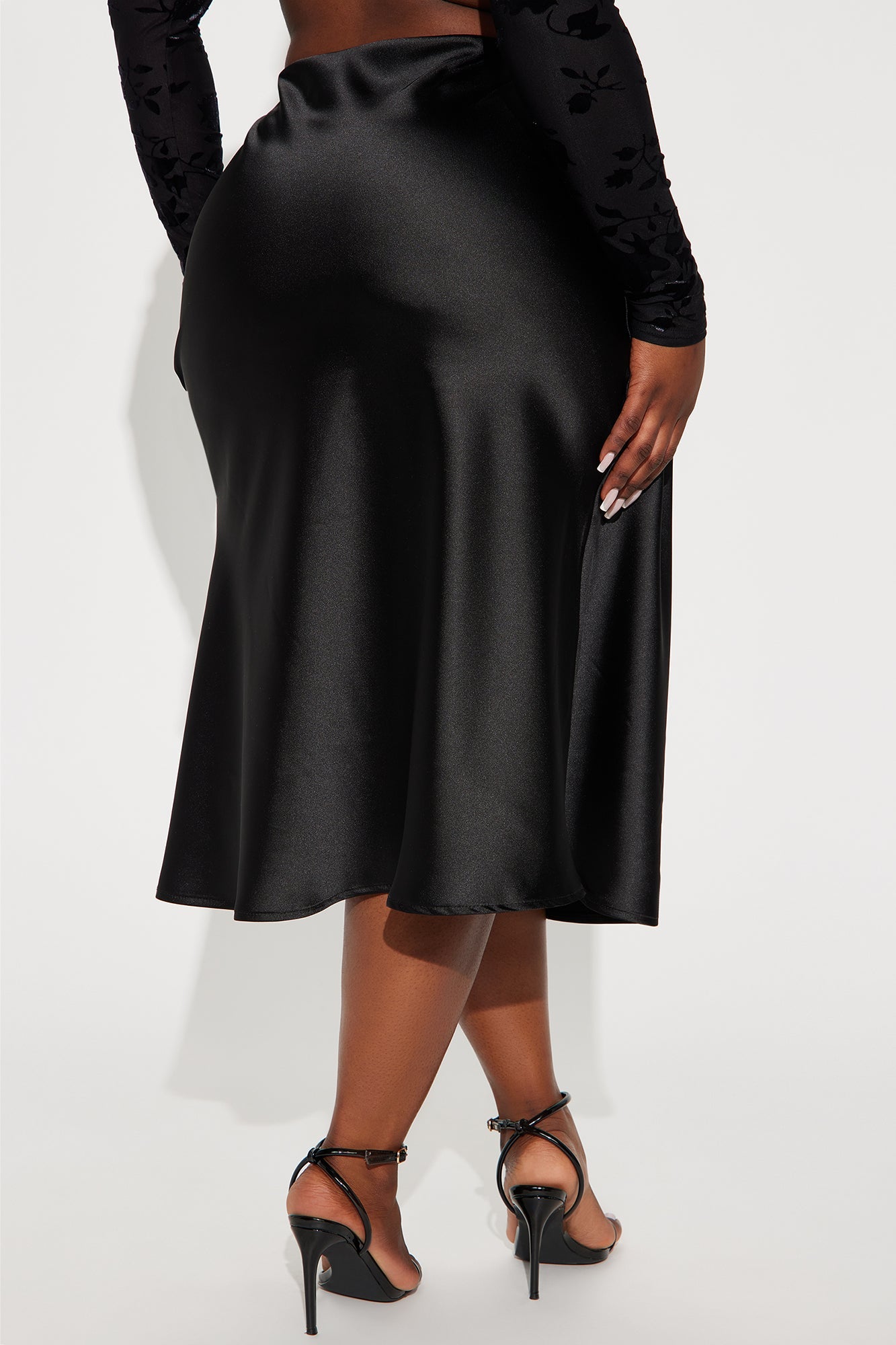 Girls Need Love Satin Midi Skirt - Black