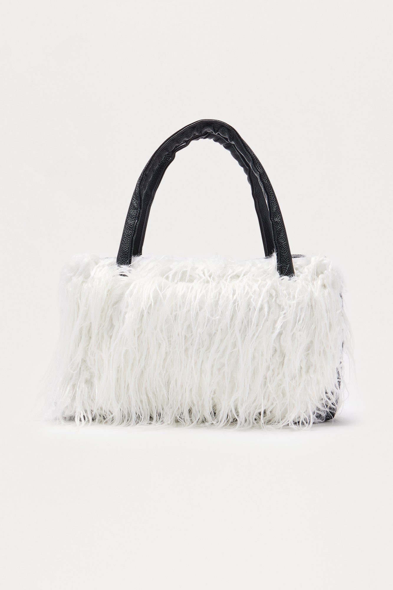 Mane Event Faux Fur Shoulder Handbag - White/Black