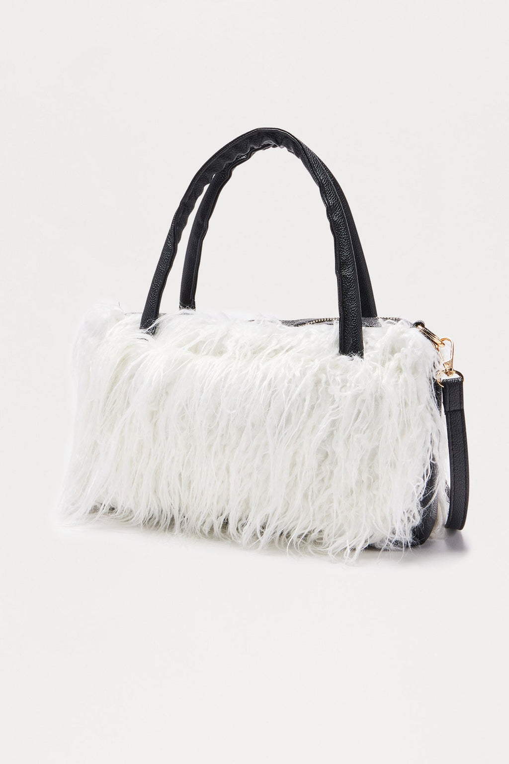 Mane Event Faux Fur Shoulder Handbag - White/Black