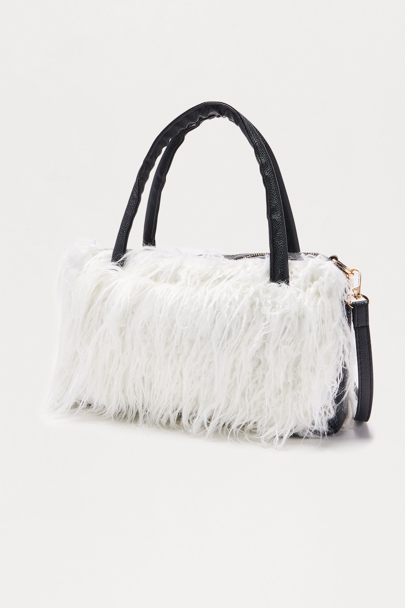 Mane Event Faux Fur Shoulder Handbag - White/Black