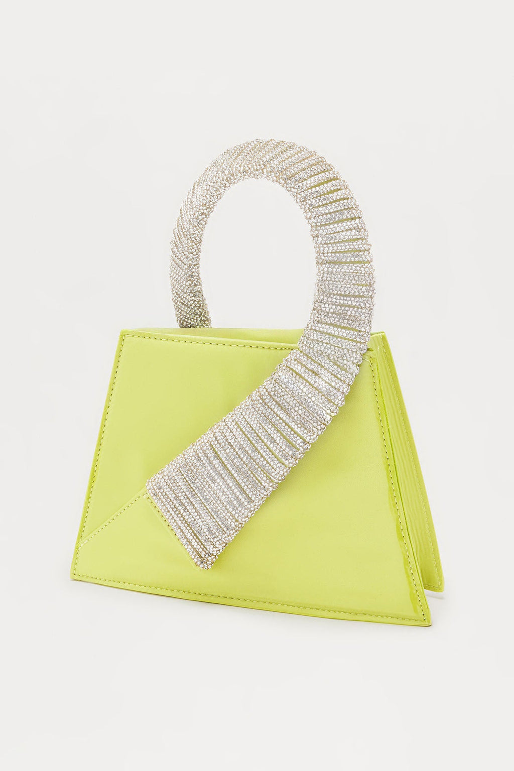 Simply Satin Rhinestone Handle Clutch - Chartreuse