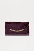 The Speakeasy Faux Patent Leather Rectangle Embossed Croc Clutch - Plum