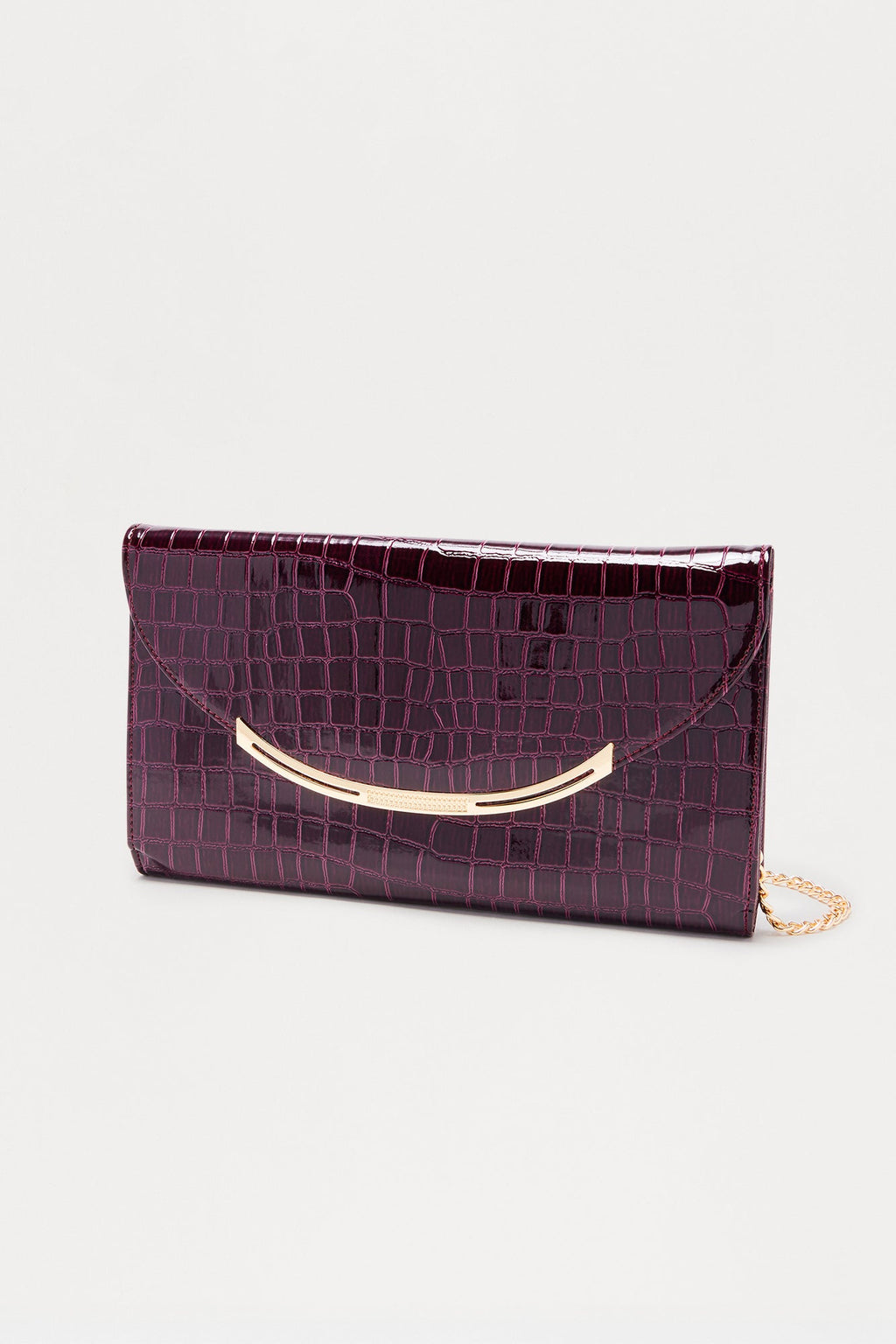 The Speakeasy Faux Patent Leather Rectangle Embossed Croc Clutch - Plum