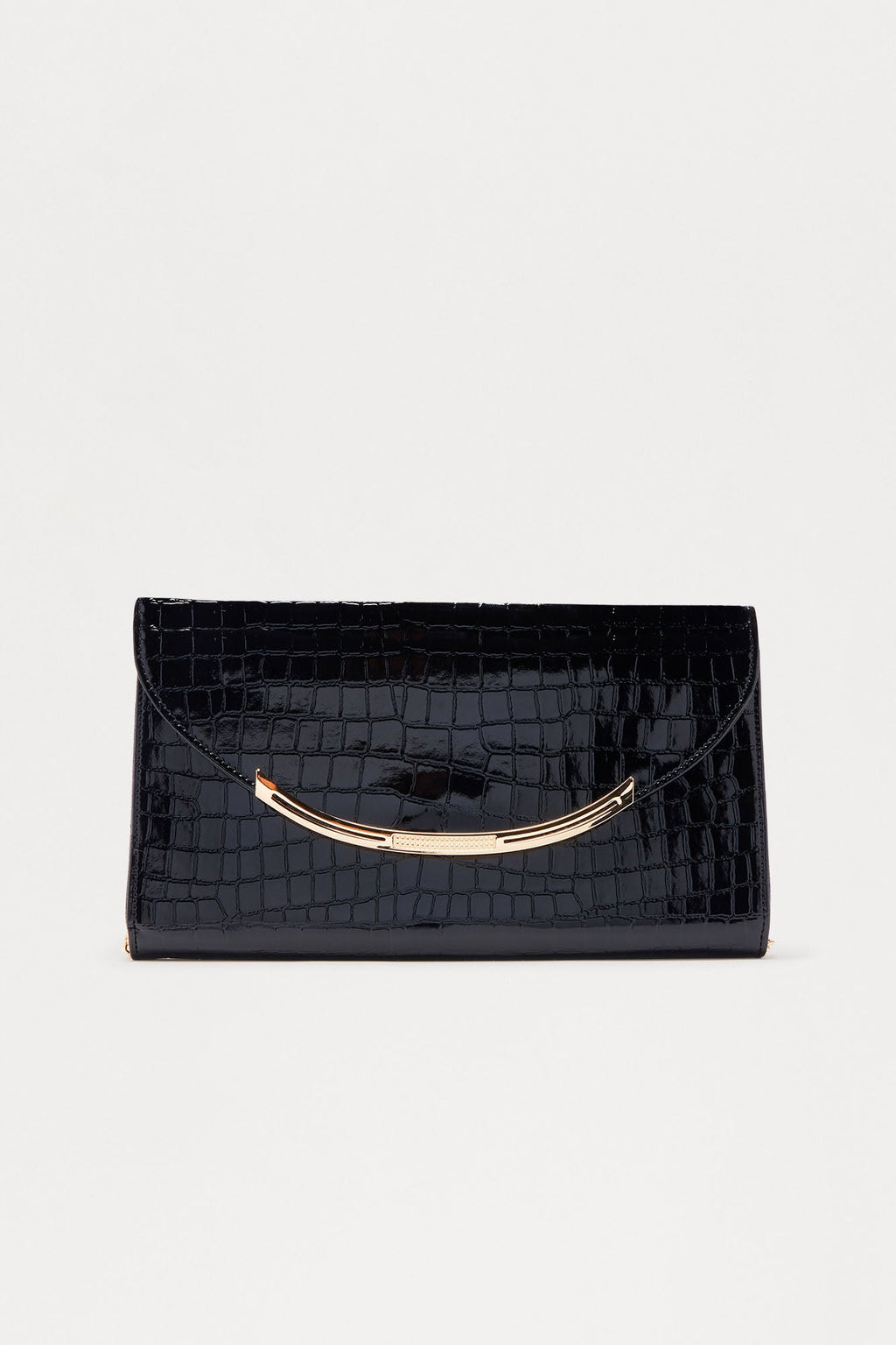 The Speakeasy Faux Patent Leather Rectangle Embossed Croc Clutch - Black
