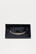 The Speakeasy Faux Patent Leather Rectangle Embossed Croc Clutch - Black