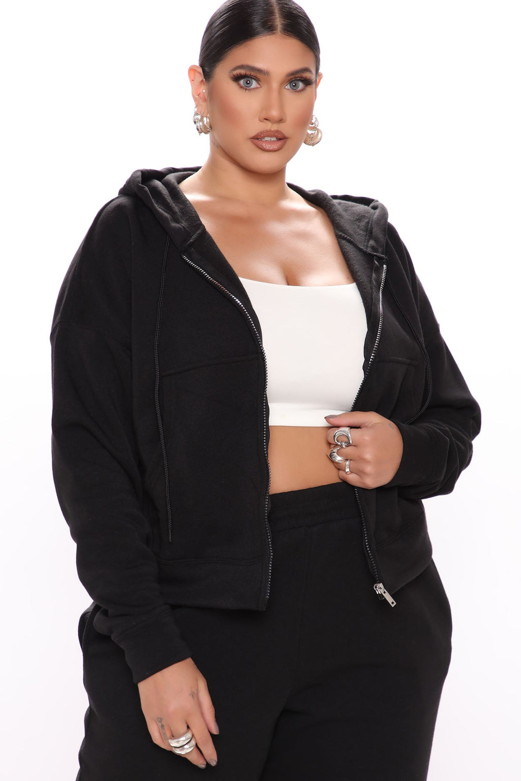 I Got This Zip Up Jacket And Jogger Set - Black