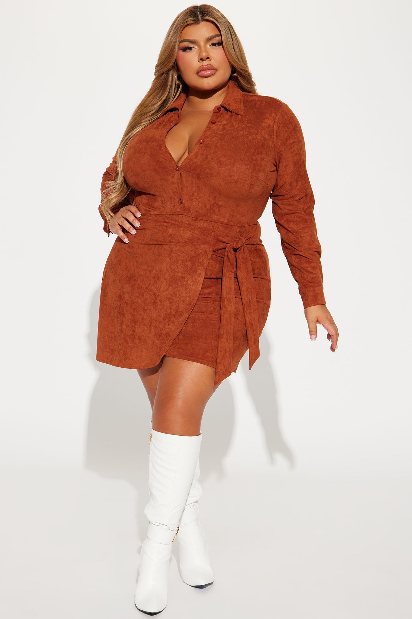 Working Hard Suede Mini Dress - Rust