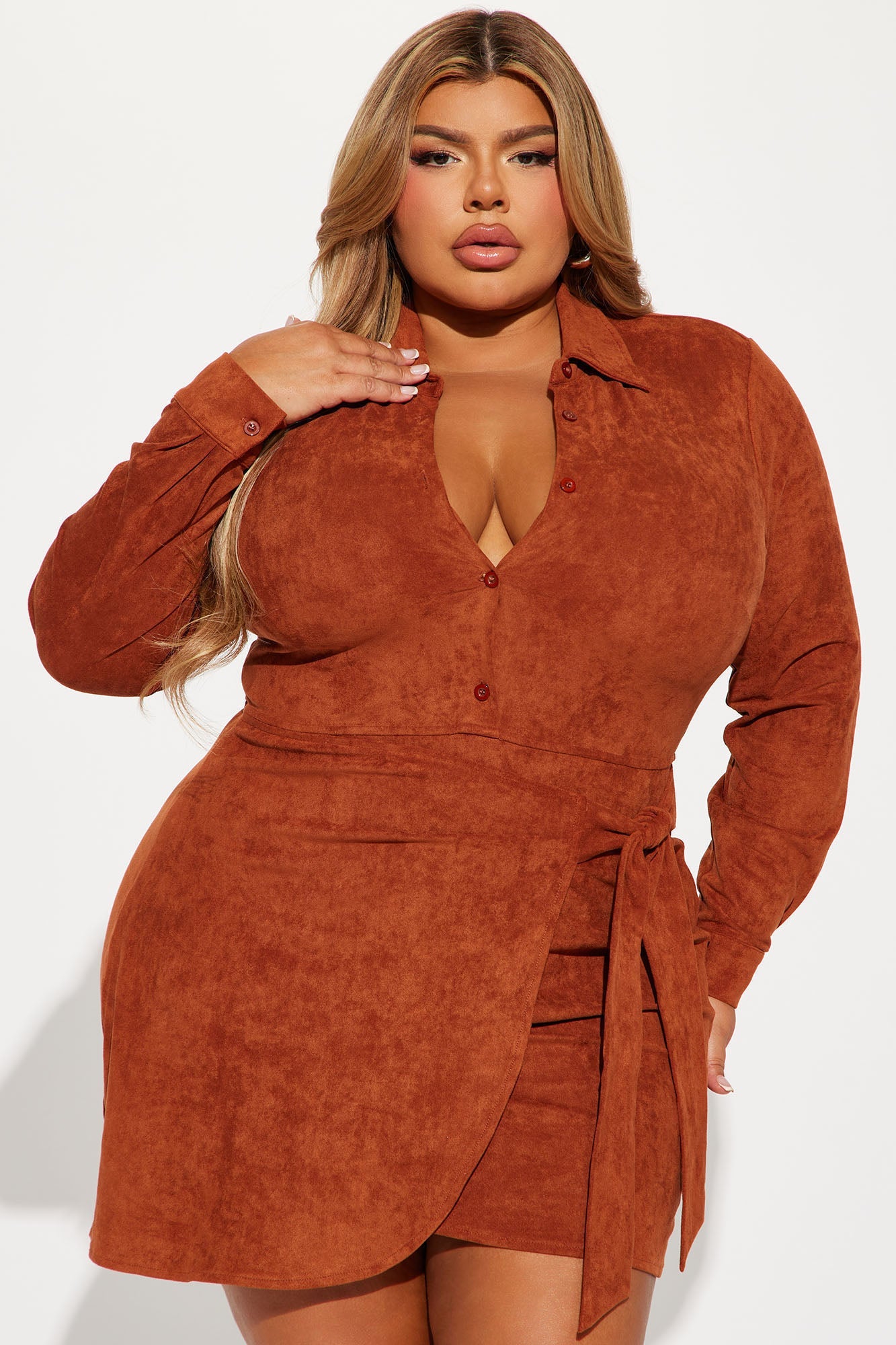 Working Hard Suede Mini Dress - Rust