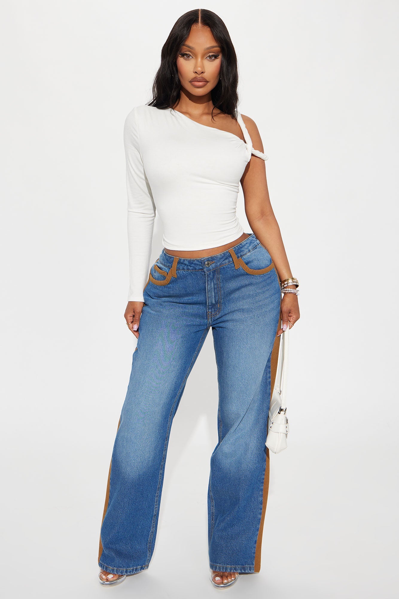 Kendra One Shoulder Long Sleeve Top - Ivory