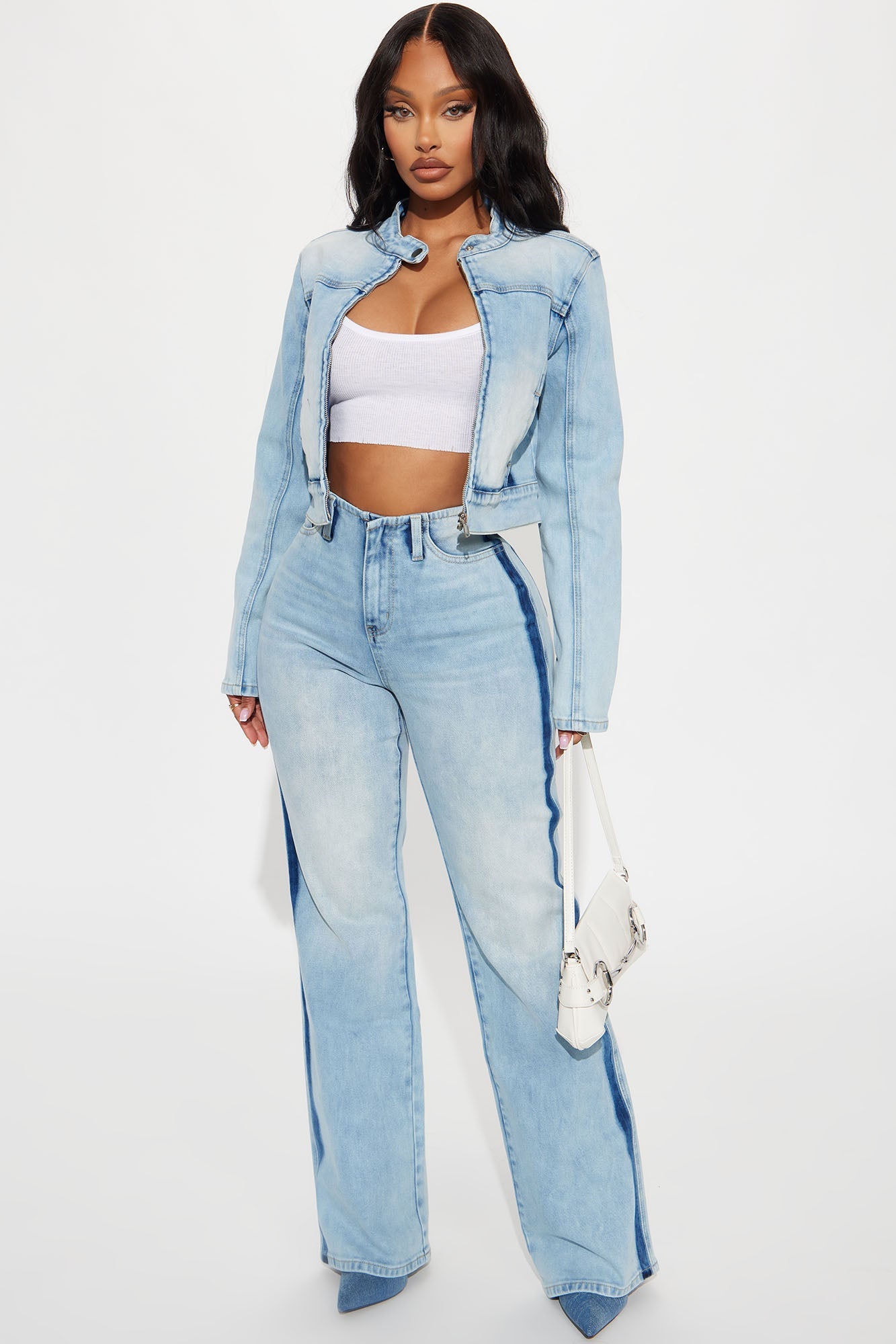 Speed It Up Stretch Moto Denim Jacket - Light Wash