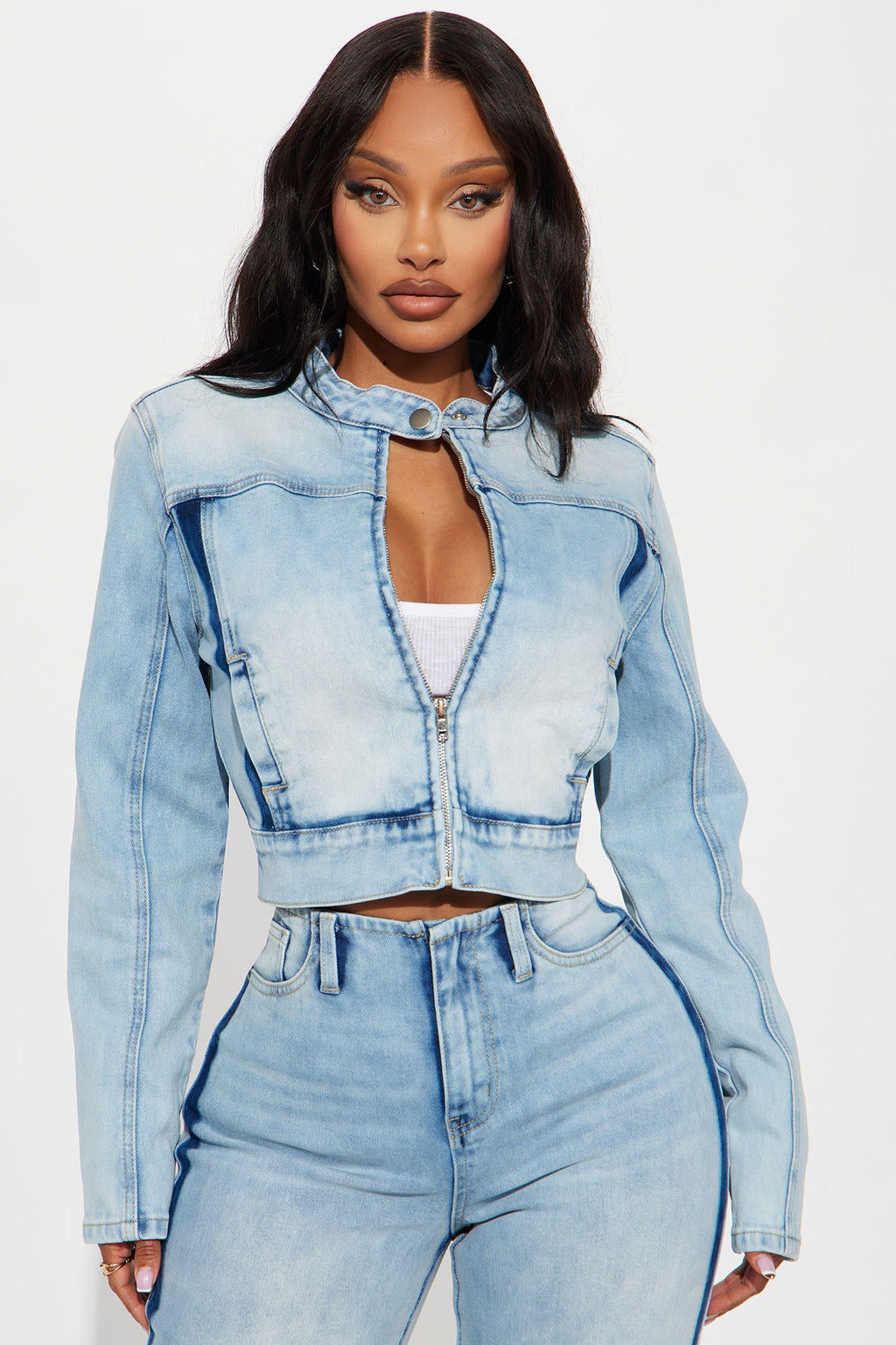 Speed It Up Stretch Moto Denim Jacket - Light Wash