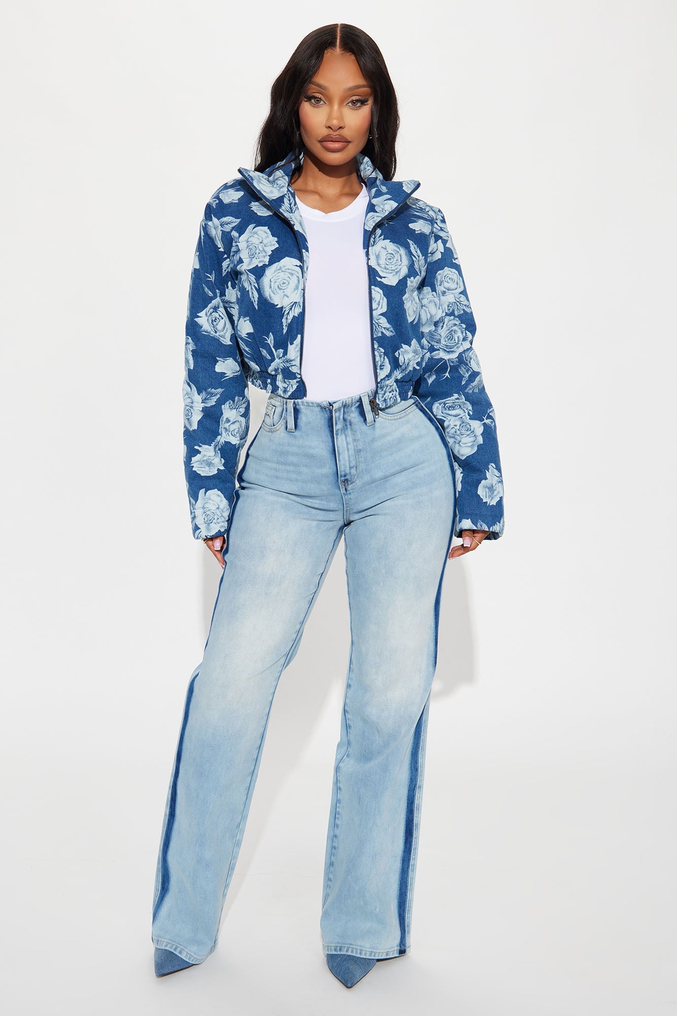 Every Rose Denim Puffer Coat - Blue/combo