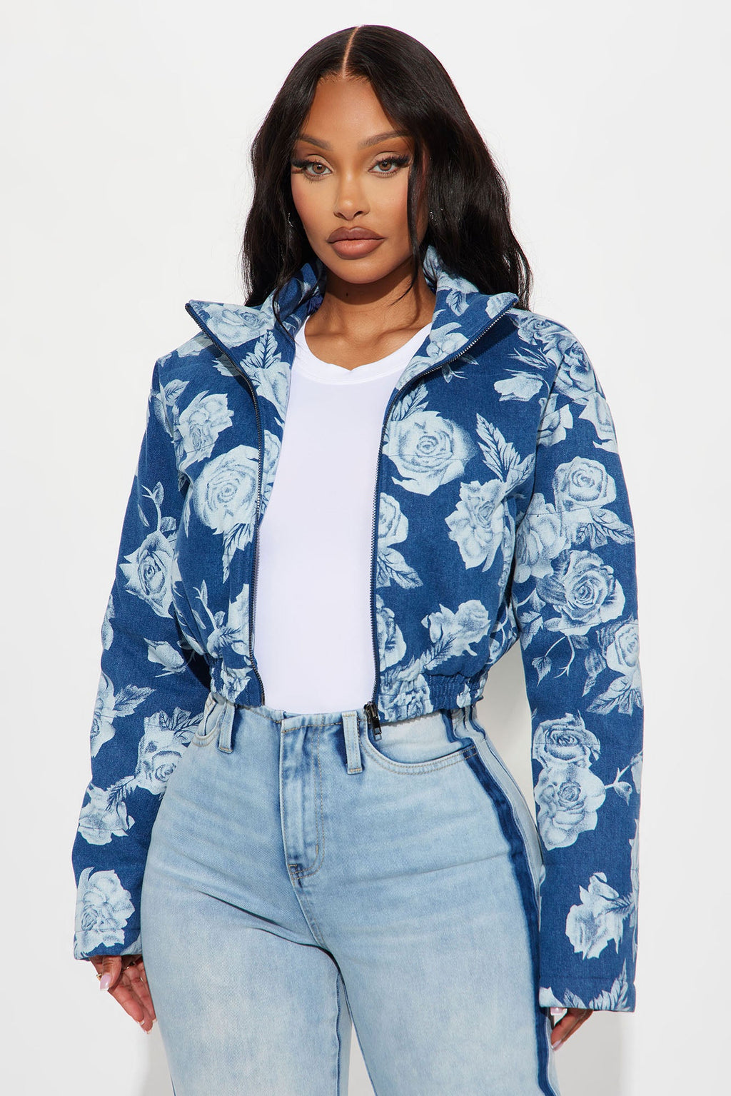 Every Rose Denim Puffer Coat - Blue/combo