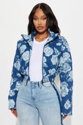 Every Rose Denim Puffer Coat - Blue/combo
