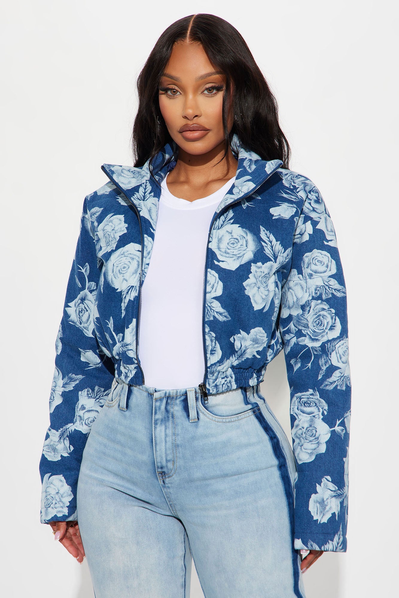 Every Rose Denim Puffer Coat - Blue/combo