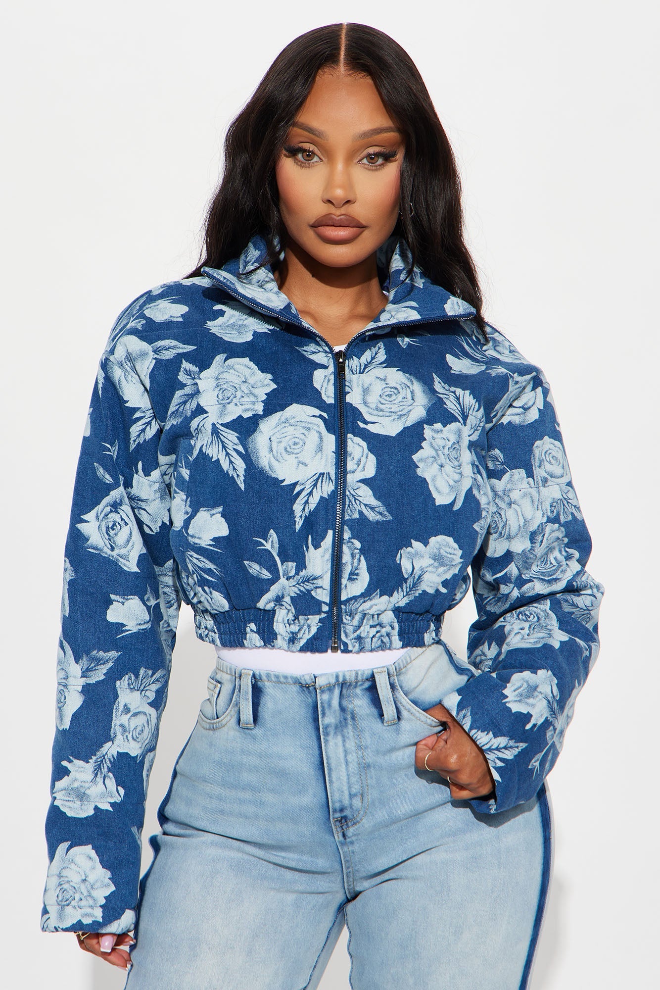 Every Rose Denim Puffer Coat - Blue/combo
