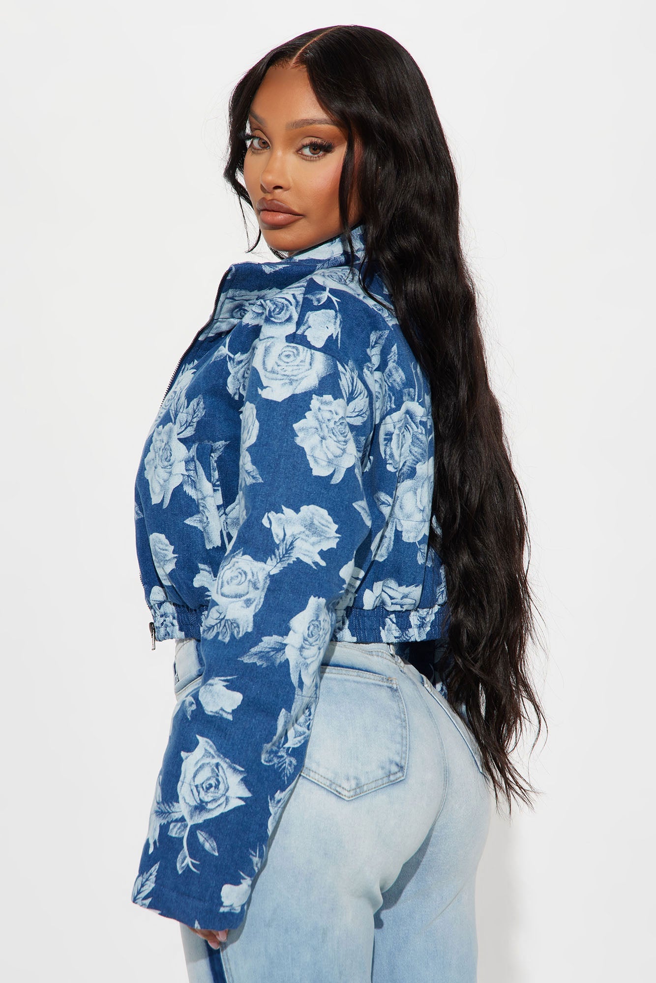 Every Rose Denim Puffer Coat - Blue/combo