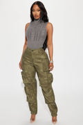 Harvey Washed Faux Leather Cargo Jogger - Olive