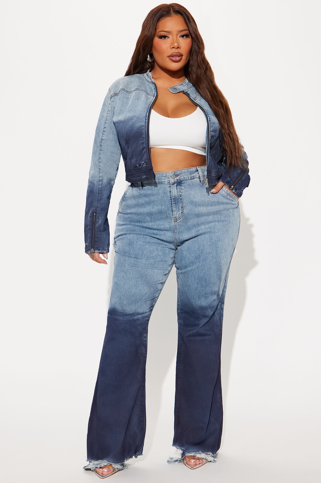 Out Of Reach Ombre Moto Denim Jacket - Medium Wash