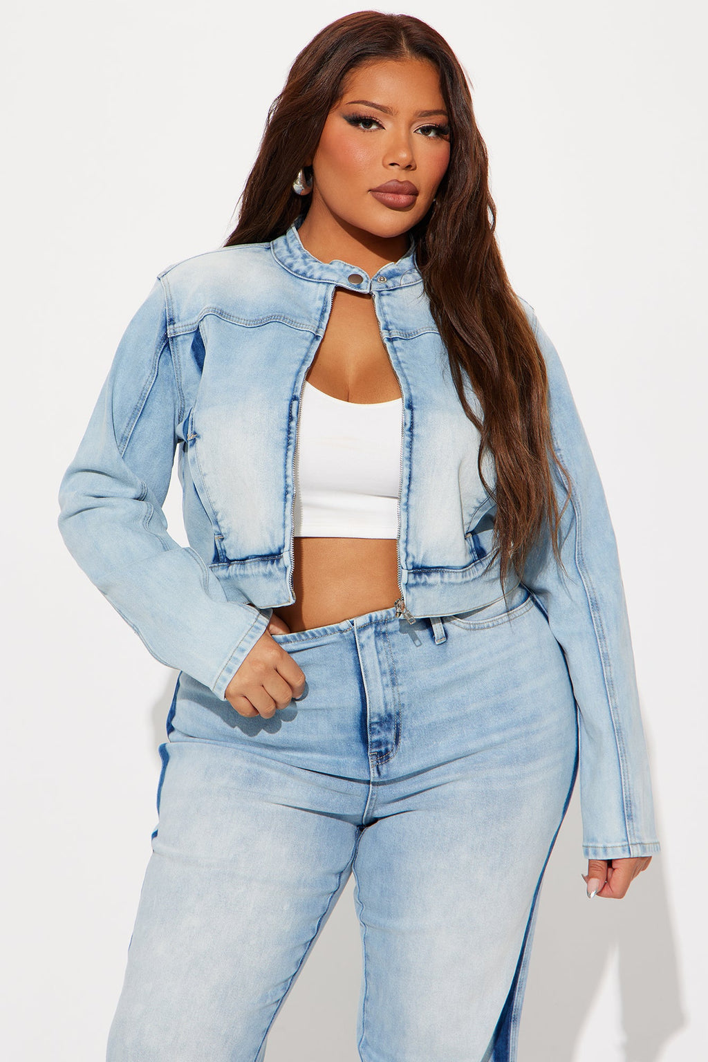 Speed It Up Stretch Moto Denim Jacket - Light Wash