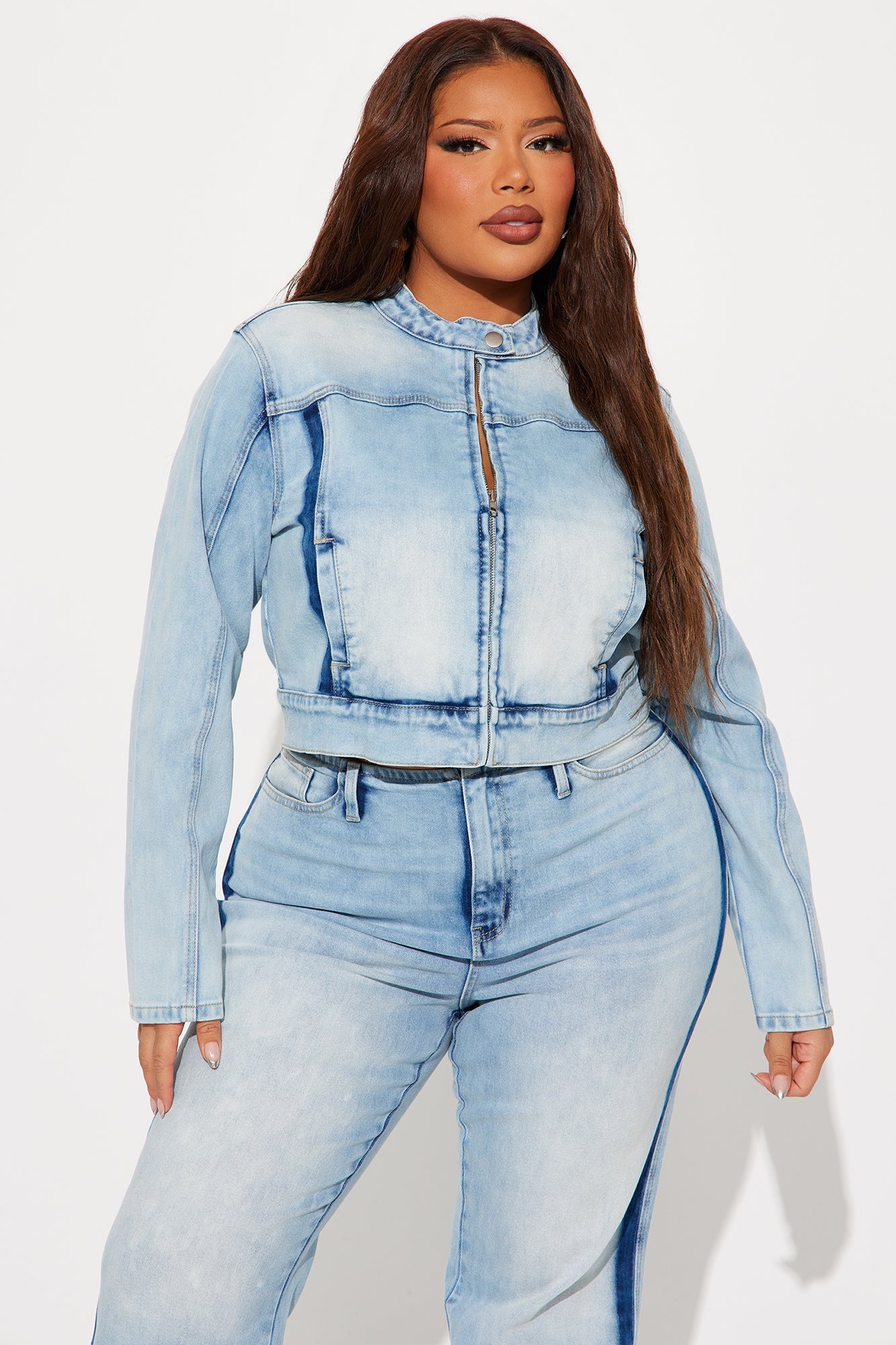 Speed It Up Stretch Moto Denim Jacket - Light Wash