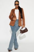 Western Outings Faux Suede Blazer - Camel