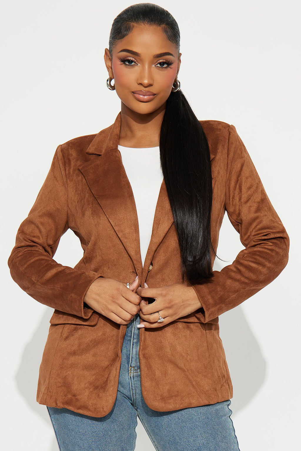 Western Outings Faux Suede Blazer - Camel
