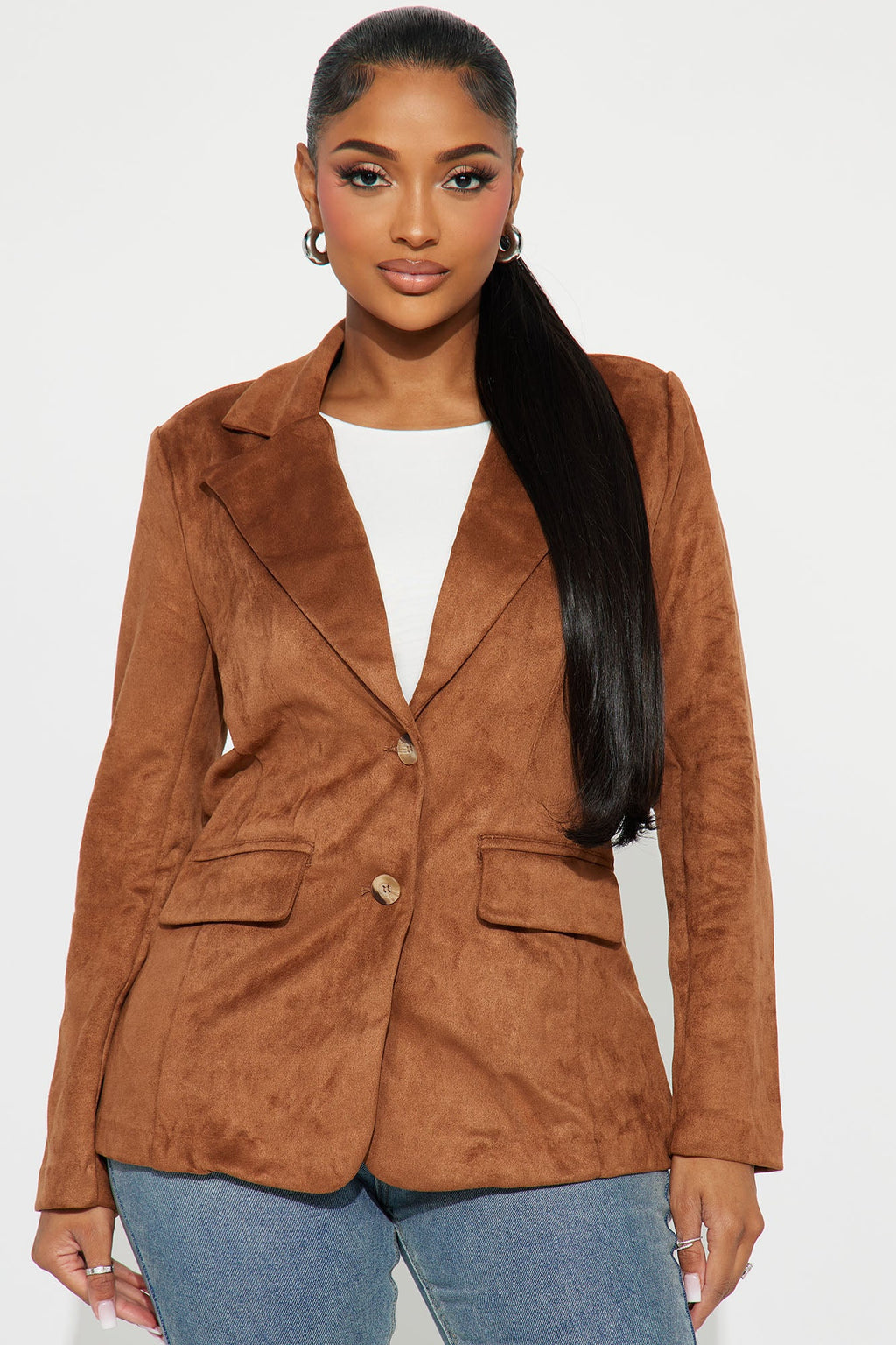 Western Outings Faux Suede Blazer - Camel
