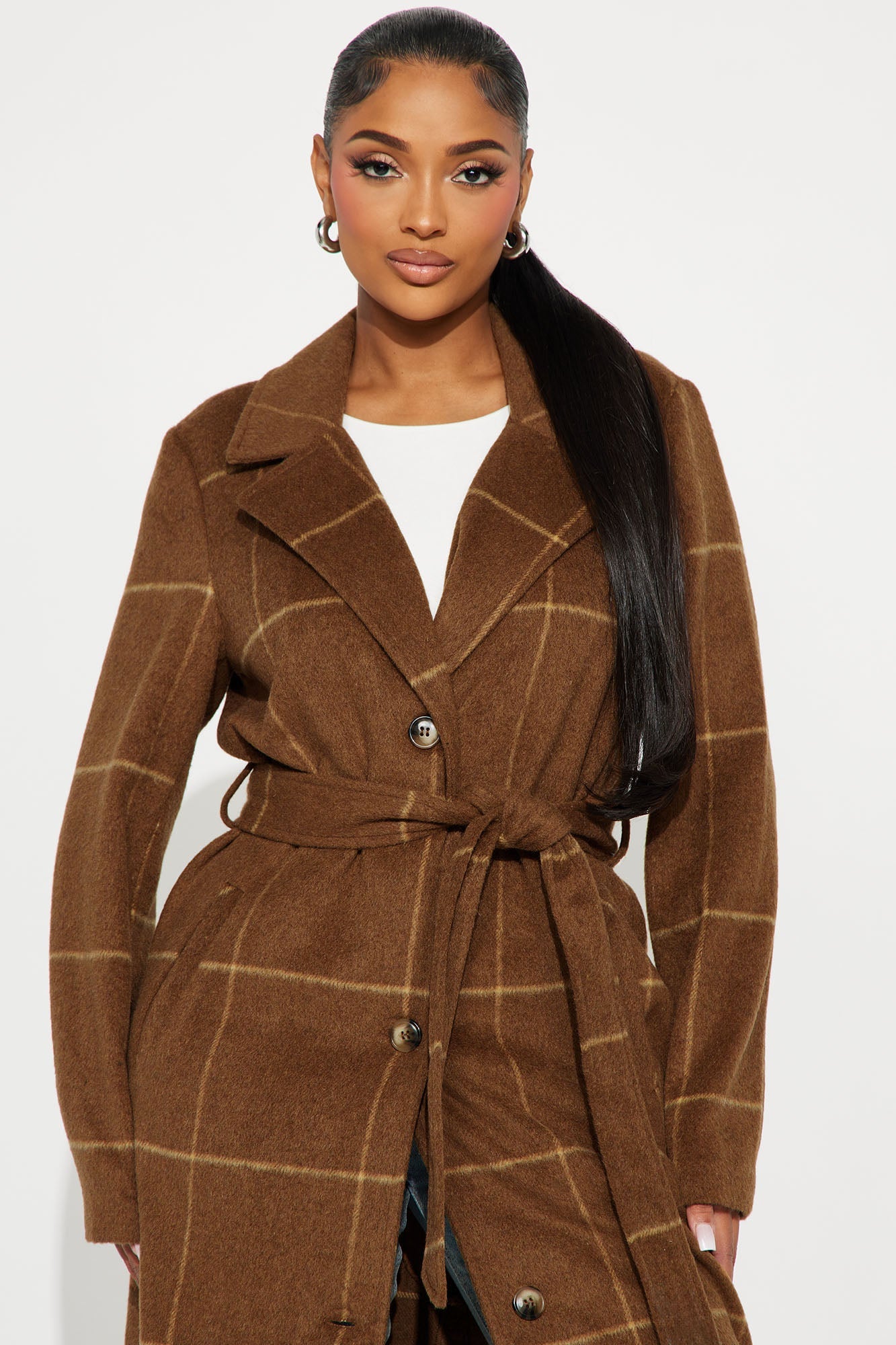 Dana Plaid Wool Trench - Camel/combo