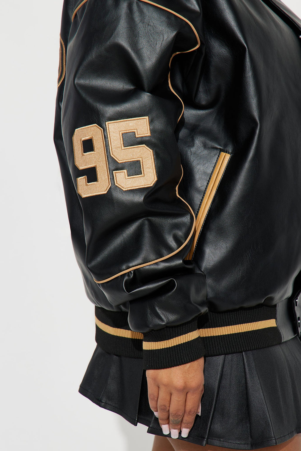 Cozy In Brooklyn Faux Leather Bomber Jacket - Black