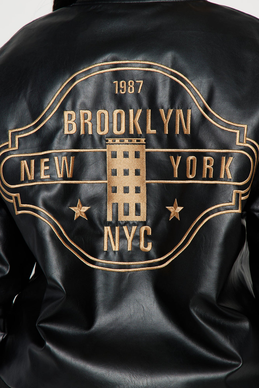 Cozy In Brooklyn Faux Leather Bomber Jacket - Black