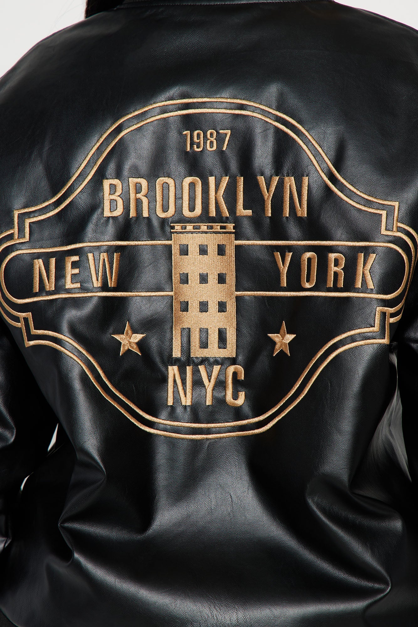 Cozy In Brooklyn Faux Leather Bomber Jacket - Black
