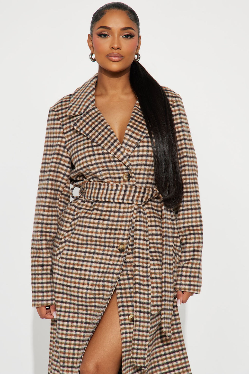 Dana Plaid Wool Trench - Tan/Multi