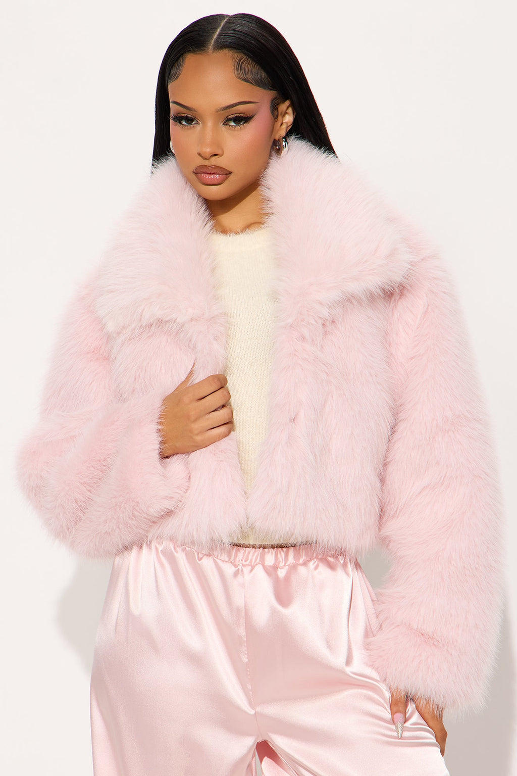 Full Of Charisma Faux Fur Cropped Coat - Pink