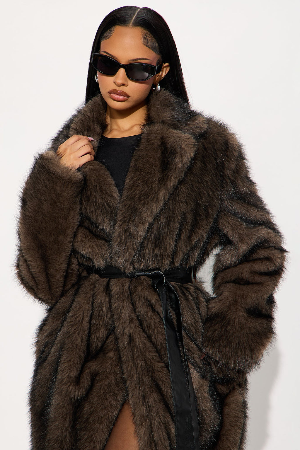 Kendall Two Toned Faux Fur Trench Coat - Brown/combo