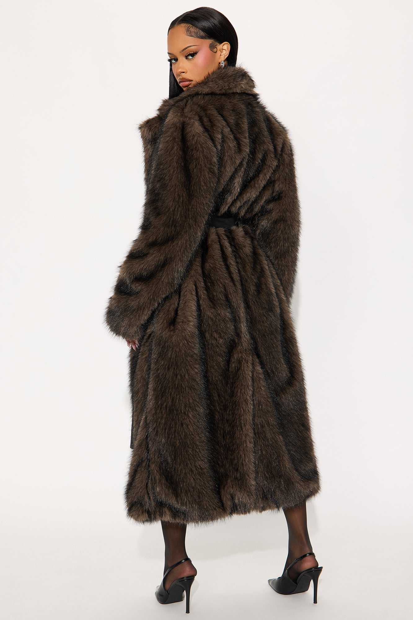 Kendall Two Toned Faux Fur Trench Coat - Brown/combo