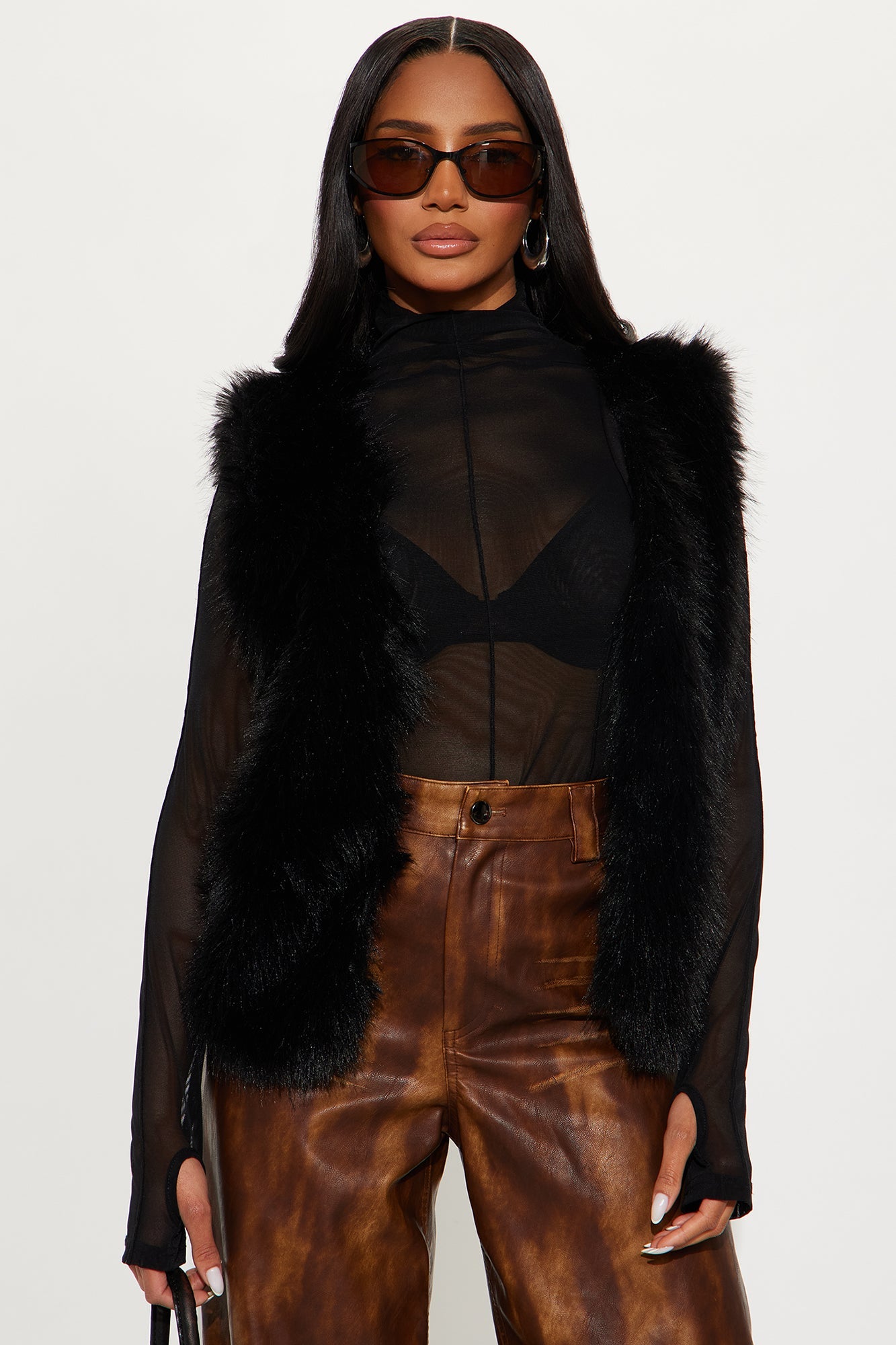 Daniela Faux Fur Vest - Black