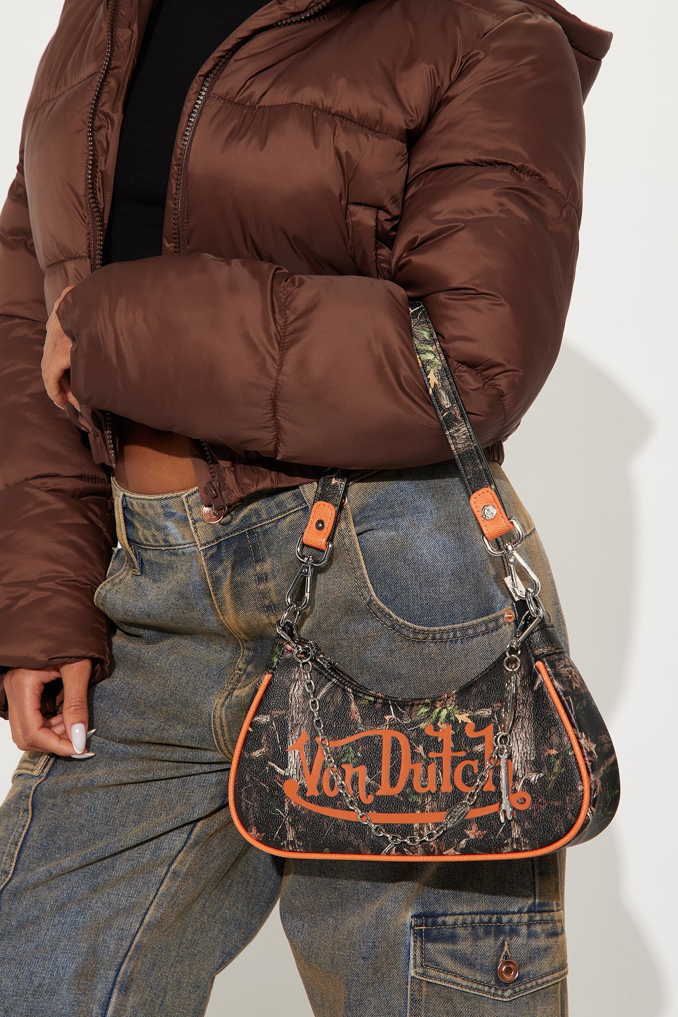 Hidden Heat Camouflage Faux Leather Von Dutch Shoulder Bag - Green/combo