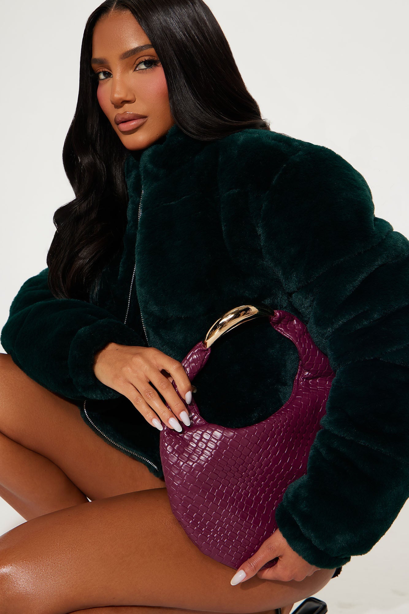 Staple Piece Woven Faux Leather Satchel Handbag - Plum