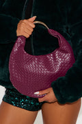 Staple Piece Woven Faux Leather Satchel Handbag - Plum