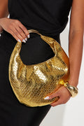 Staple Piece Woven Faux Leather Satchel Handbag - Gold