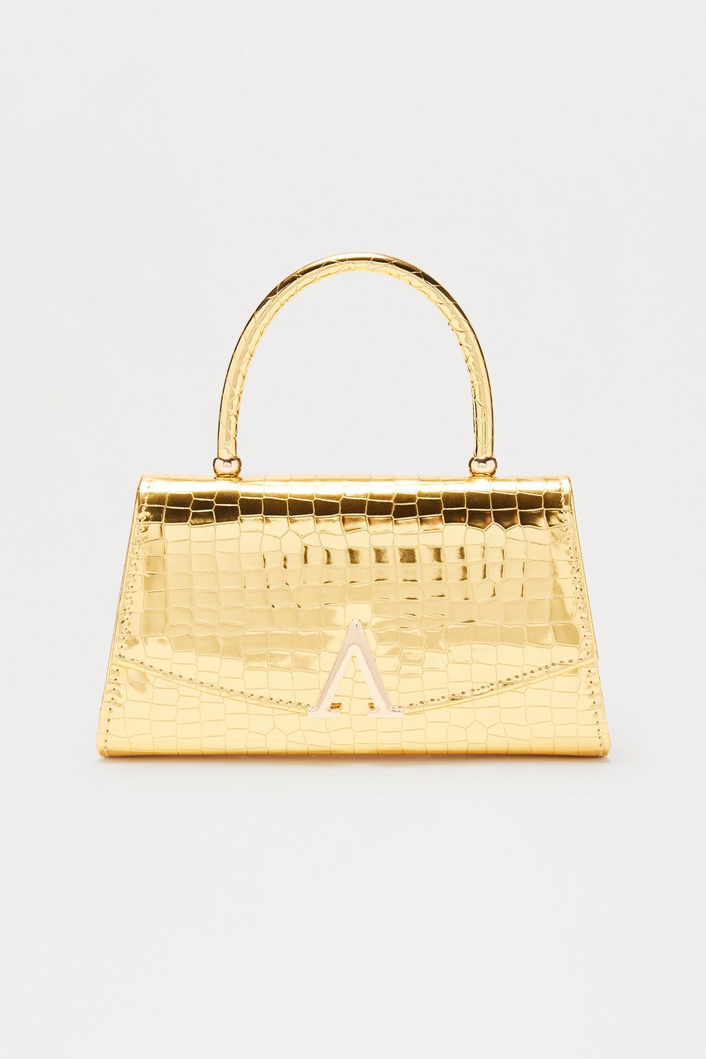 Stand Out Metallic Embossed Croc Satchel Handbag - Gold