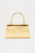 Stand Out Metallic Embossed Croc Satchel Handbag - Gold