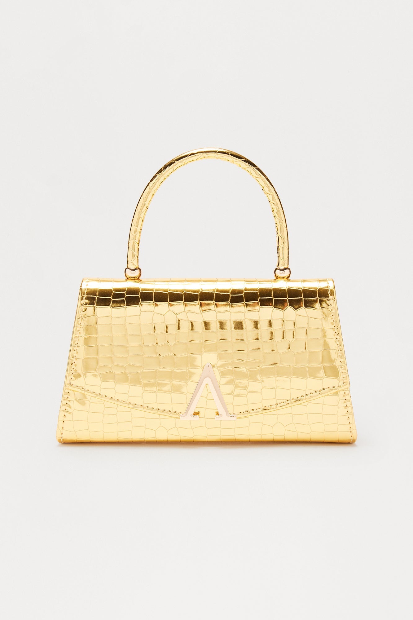 Stand Out Metallic Embossed Croc Satchel Handbag - Gold