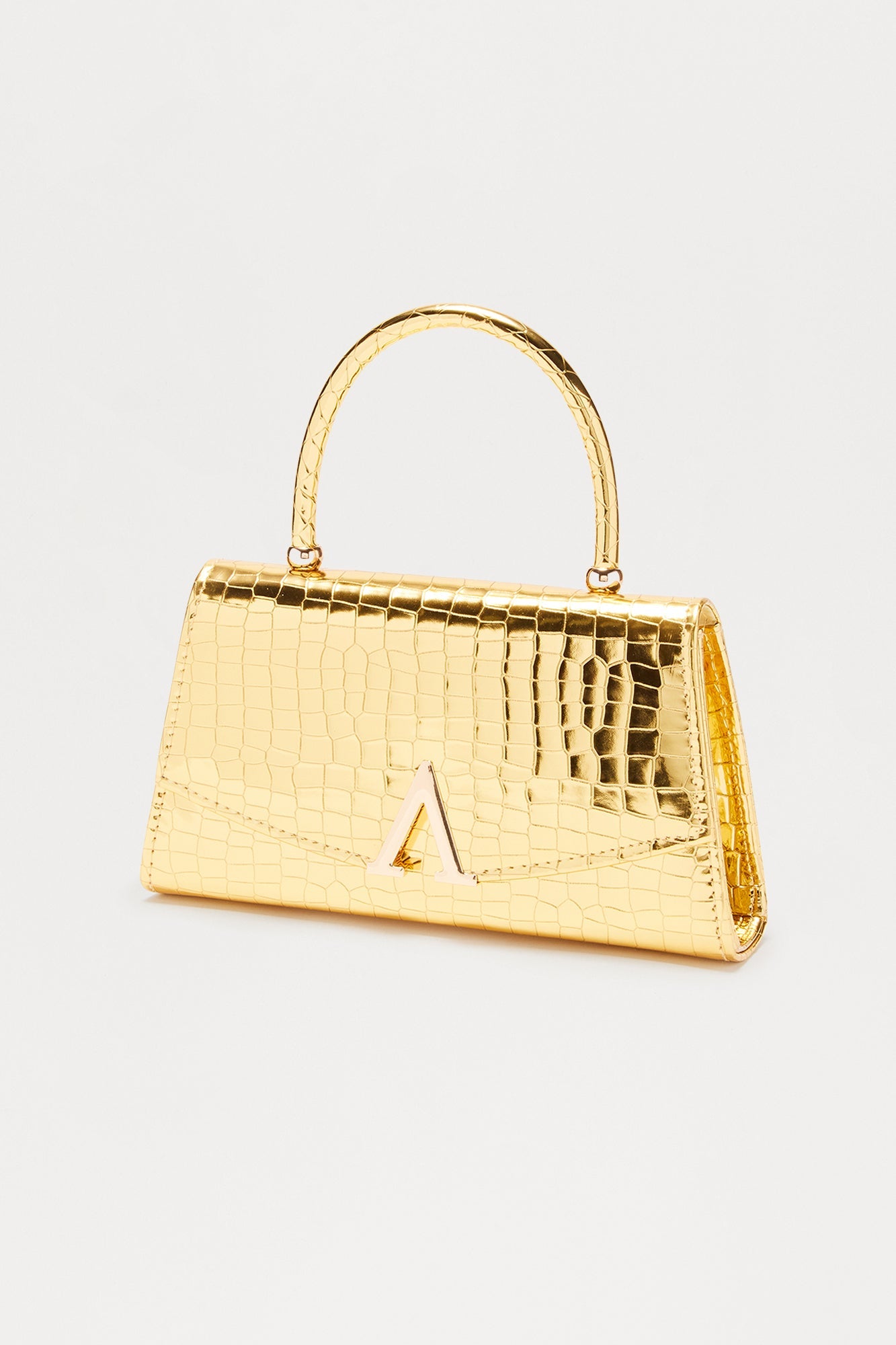 Stand Out Metallic Embossed Croc Satchel Handbag - Gold