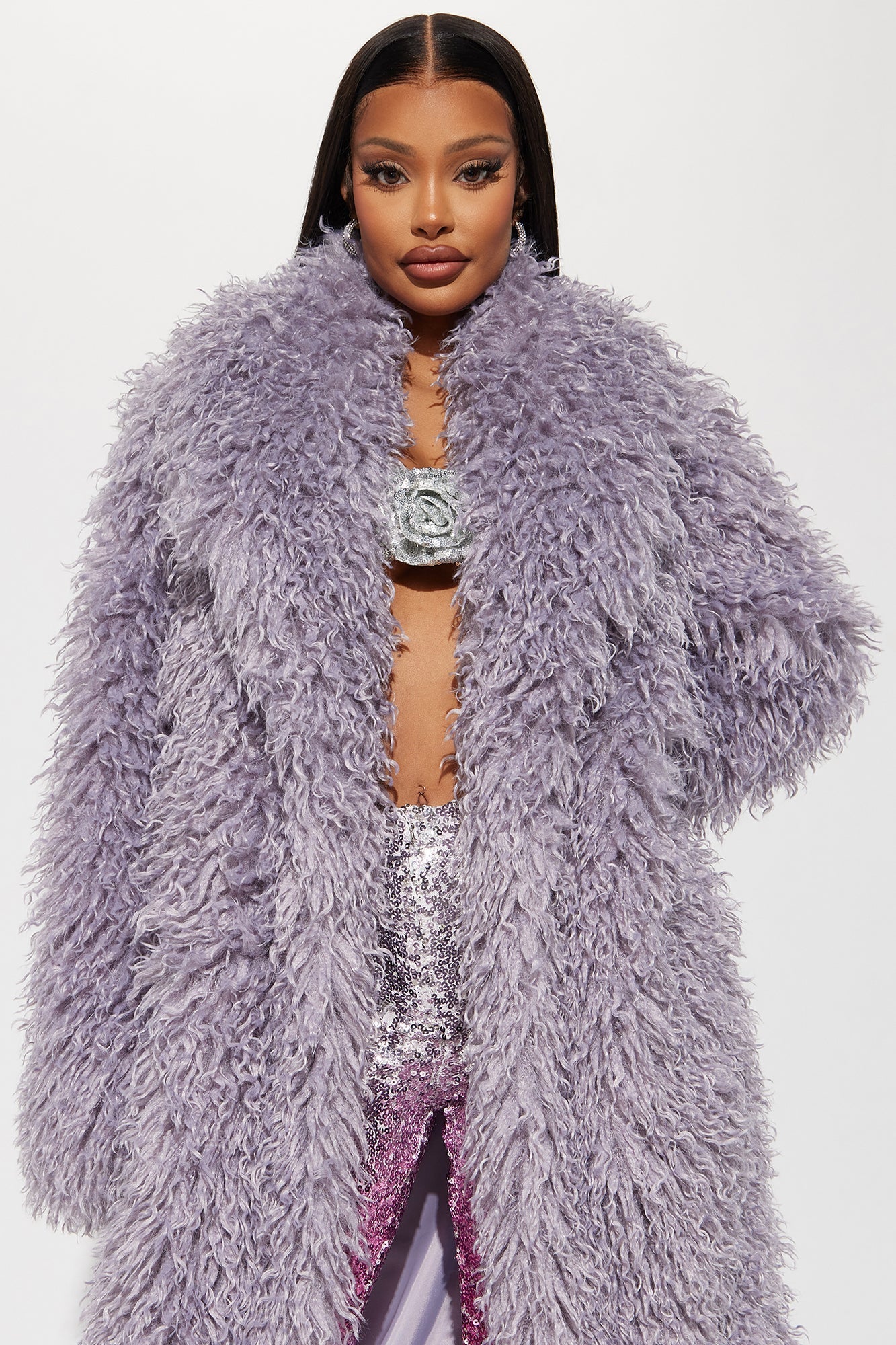 Feelin' Extra Faux Fur Coat - Lavender