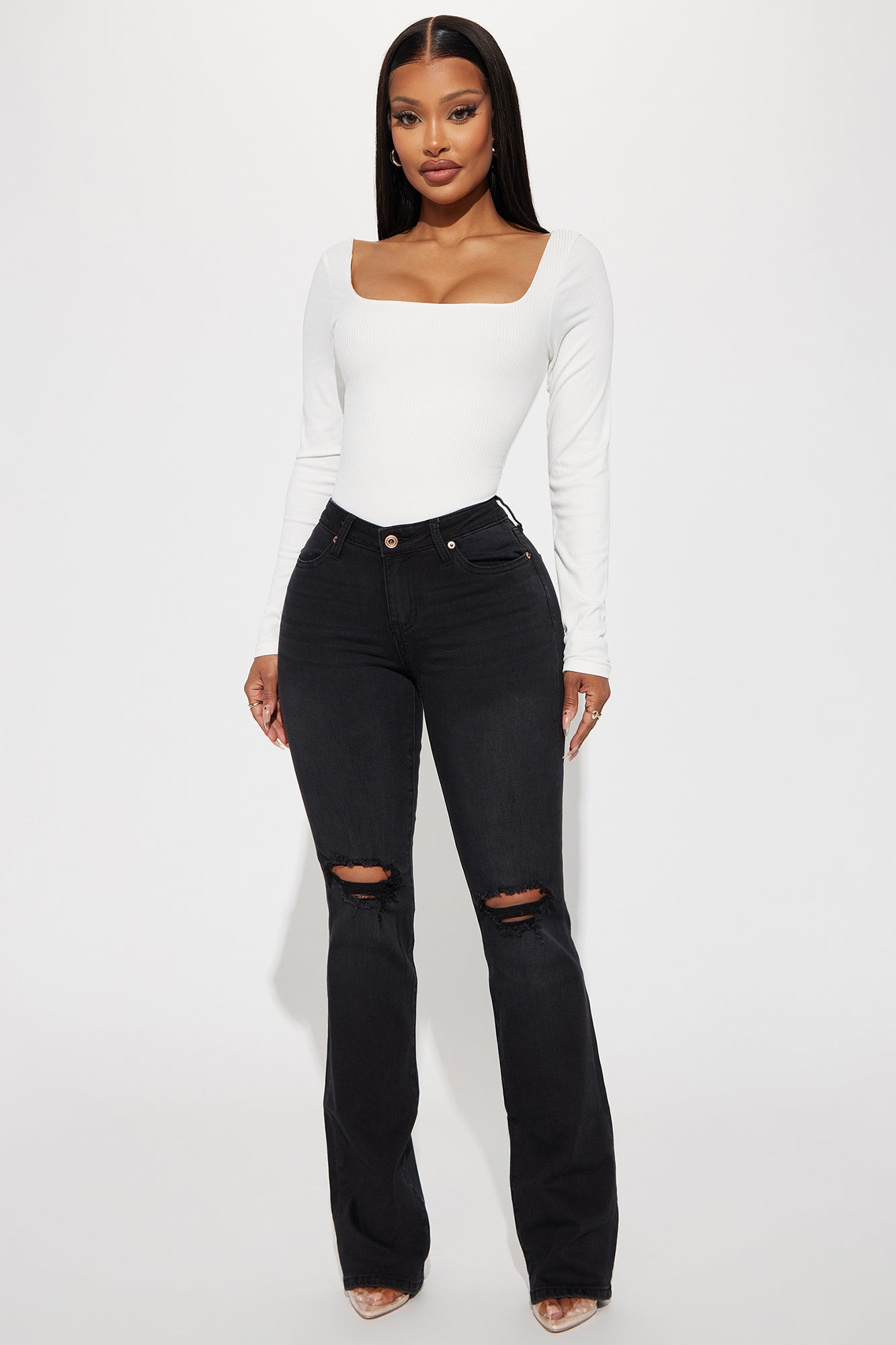 Jessie Mid Rise Distressed Bootcut Jean - Black