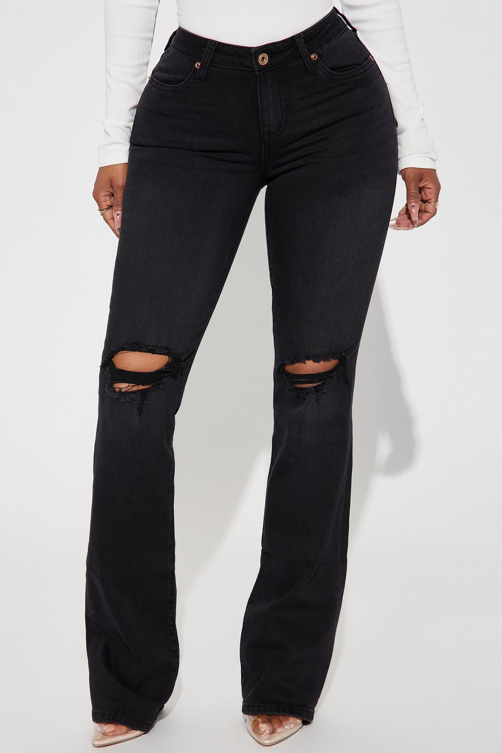 Jessie Mid Rise Distressed Bootcut Jean - Black
